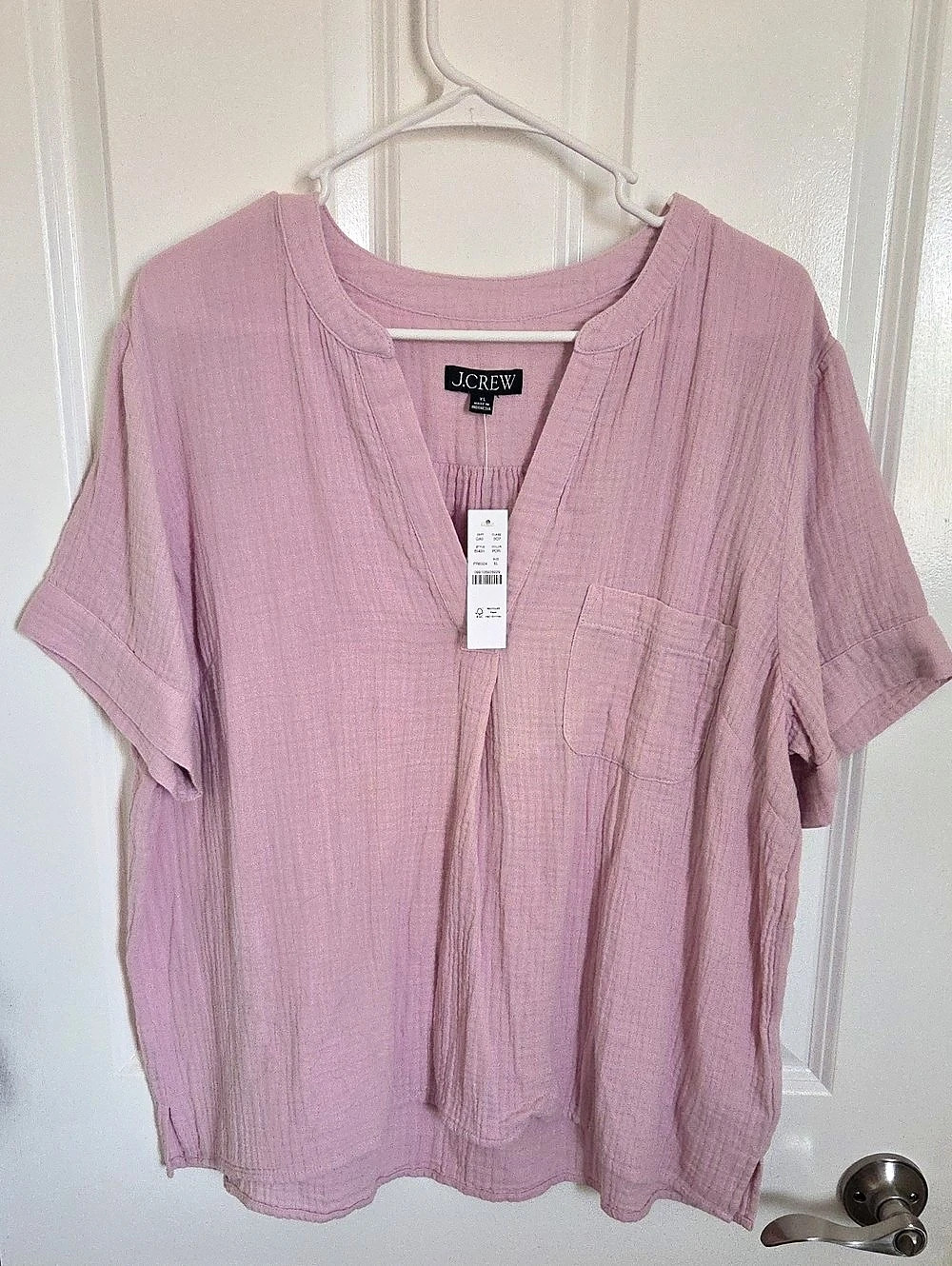 J.CREW V-Neck Double-Gauze Popover Pink XL